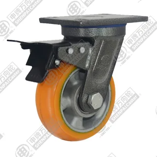 5" Top Plate Swivel Caster, Aluminum Core Polyurethane Wheel, Total Lock Brake