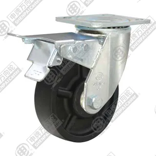 4" Top Plate Swivel Caster, High Temperature Nylon Wheel, Total Lock Brake
