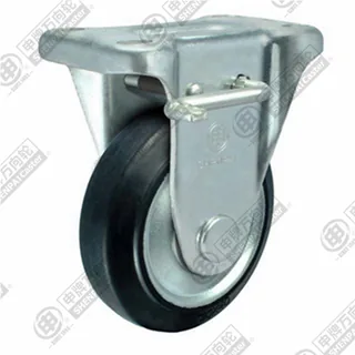 3" Top Plate Fixed Caster, Steel Core Rubber Wheel, Rear Parking Brake