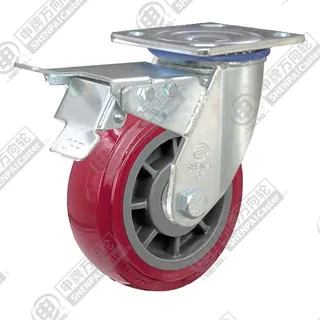 4" Top Plate Swivel Caster, Plastic-core Polyurethane Wheel, Total Lock Brake