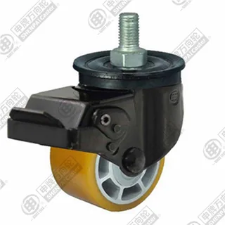 2.5" Threaded Stem Swivel Caster, Aluminum Core Polyurethane Wheel, Rear Parking Brake, M16*30