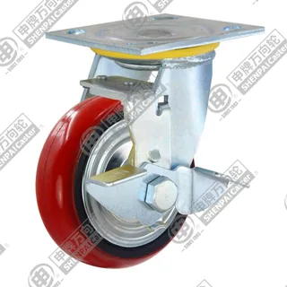 5" Top Plate Swivel Caster, Iron Core Polyurethane Wheel, Rear Parking Brake