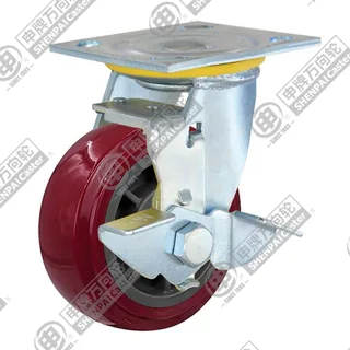 5" Top Plate Swivel Caster, Plastic-core Polyurethane Wheel, Rear Parking Brake