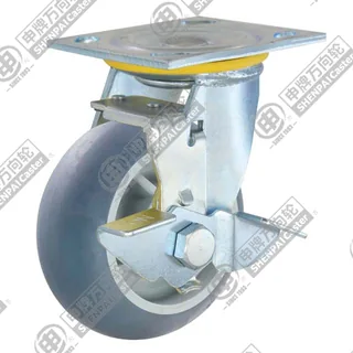 4" Top Plate Swivel Caster, Plastic-core TPE Wheel, Rear Parking Brake