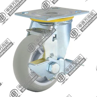 5" Top Plate Swivel Caster, Plastic-core TPE Wheel, Rear Parking Brake