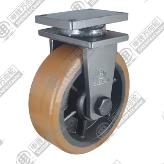 6" Top Plate Fixed Caster, Iron Core Polyurethane Wheel