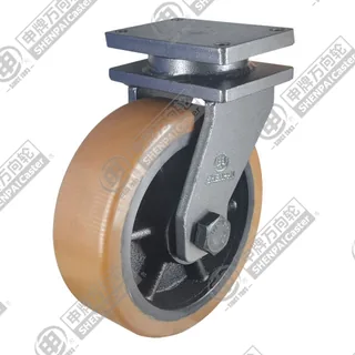 6" Top Plate Swivel Caster, Iron Core Polyurethane Wheel