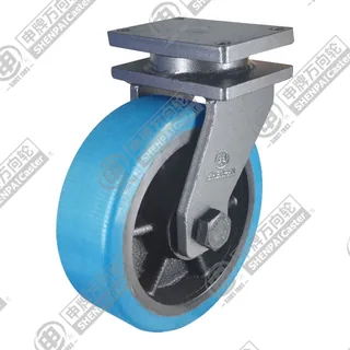 8" Top Plate Swivel Caster, Iron Core Polyurethane Wheel