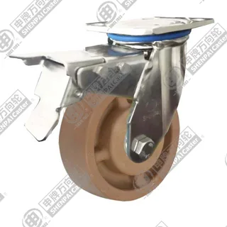4" Top Plate Swivel Caster, Stainless Steel Frame, High Temperature Nylon Wheel, Total Lock Brake