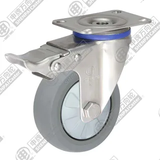 3" Top Plate Swivel Caster, Stainless Steel Frame, Plastic-core TPE Wheel, Total Lock Brake