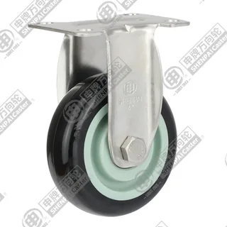 3" Top Plate Fixed Caster, Stainless Steel Frame, Plastic-core Polyurethane Wheel