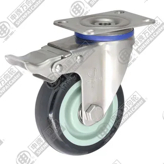 4" Top Plate Swivel Caster, Stainless Steel Frame, Plastic-core Polyurethane Wheel, Total Lock Brake
