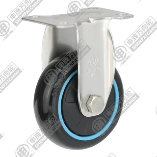 5" Top Plate Fixed Caster, Stainless Steel Frame, Plastic-core Polyurethane Wheel