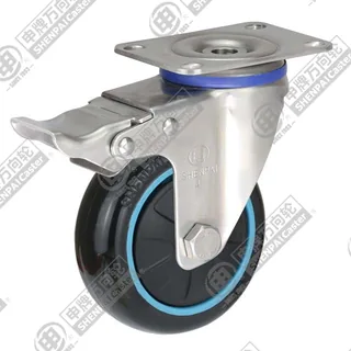 3" Top Plate Swivel Caster, Stainless Steel Frame, Plastic-core Polyurethane Wheel, Total Lock Brake