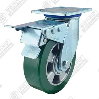 6" Top Plate Swivel Caster, Aluminum Core Polyurethane Wheel, Total Lock Brake