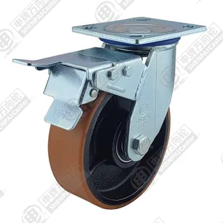 4" Top Plate Swivel Caster, Iron Core Polyurethane Wheel, Total Lock Brake