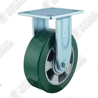 5" Top Plate Fixed Caster, Aluminum Core Polyurethane Wheel
