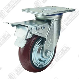 6" Top Plate Swivel Caster, Iron Core Polyurethane Wheel, Total Lock Brake