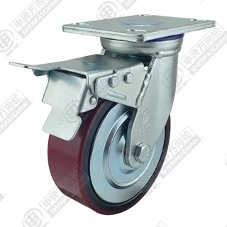 4" Top Plate Swivel Caster, Iron Core Polyurethane Wheel, Total Lock Brake