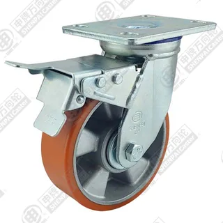 5" Top Plate Swivel Caster, Aluminum Core Polyurethane Wheel, Total Lock Brake