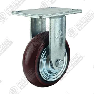 6" Top Plate Fixed Caster, Iron Core Polyurethane Wheel