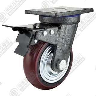 6" Top Plate Swivel Caster, Iron Core Polyurethane Wheel, Total Lock Brake