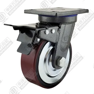 5" Top Plate Swivel Caster, Iron Core Polyurethane Wheel, Total Lock Brake
