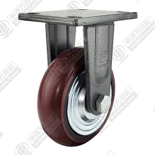 5" Top Plate Fixed Caster, Iron Core Polyurethane Wheel, Direction Lock Brake