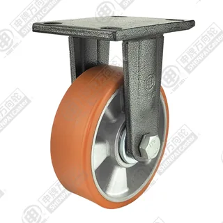 5" Top Plate Fixed Caster, Aluminum Core Polyurethane Wheel, Direction Lock Brake