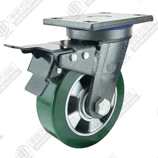 6" Top Plate Swivel Caster, Aluminum Core Polyurethane Wheel, Total Lock Brake