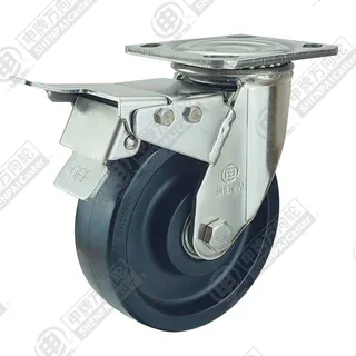 5" Top Plate Swivel Caster, Stainless Steel Frame, High Temperature Nylon Wheel, Total Lock Brake