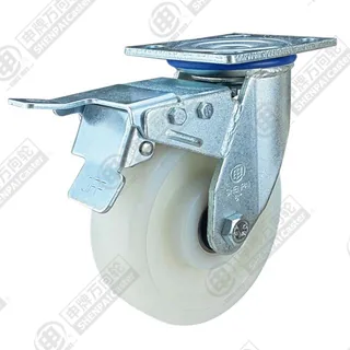 5" Top Plate Swivel Caster, Integral Nylon Wheel, Total Lock Brake