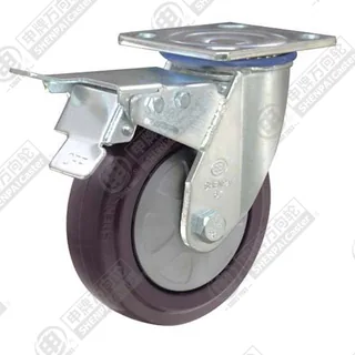 4" Top Plate Swivel Caster, Nylon Core Rubber Wheel, Total Lock Brake