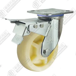 4" Top Plate Swivel Caster, Stainless Steel Frame, Polypropylene Wheel, Total Lock Brake