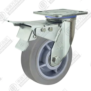 4" Top Plate Swivel Caster, Stainless Steel Frame, Plastic-core TPE Wheel, Total Lock Brake